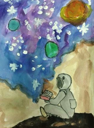 Работа ученика: художник за чтением